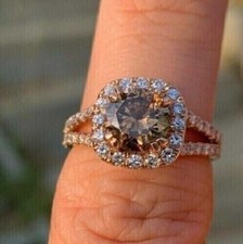 2Ct Cushion Simulated Chocolate Diamond Halo Wedding Ring 14K Rose Gold Plated