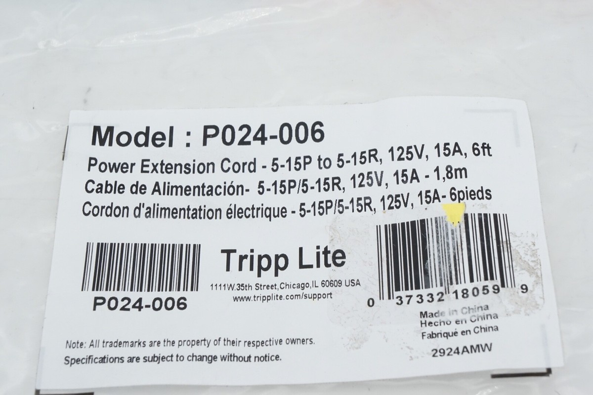 3 Pcs P024-006 Tripp Lite 6' Power Cord Extension Cable 5-15P to 5