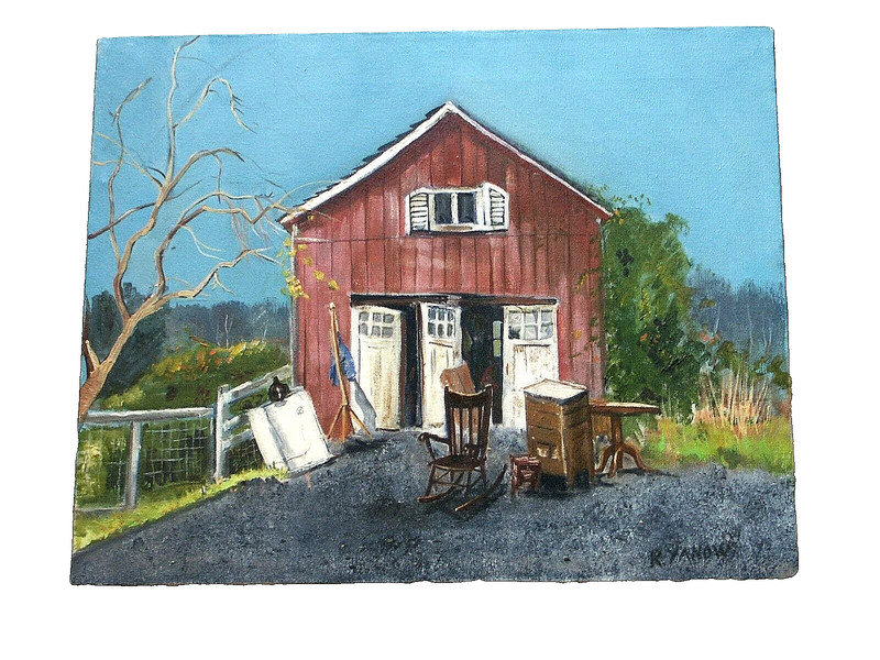 Oil Painting of Red Barn by RHODA YANOW Unframed