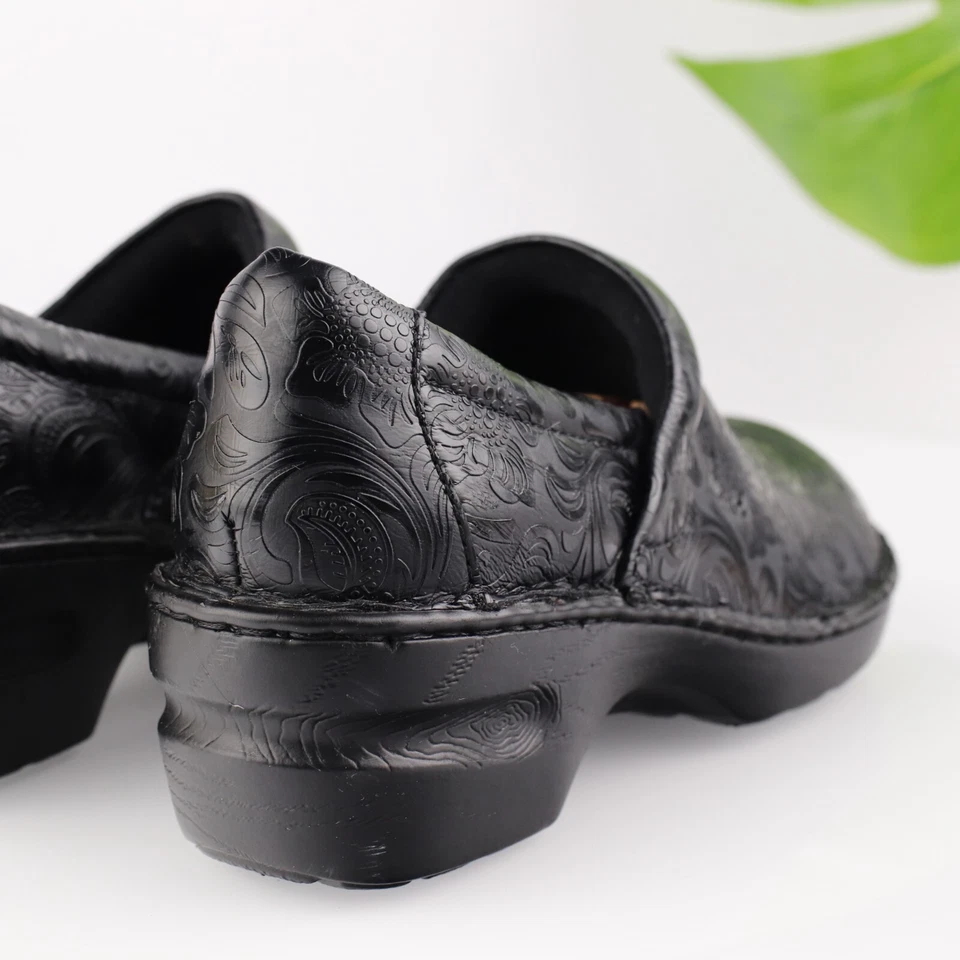 Zueco Peggy Born para mujer talla 11 negro floral sin cordones vegano zapato de trabajo tacón de cuña Foto 4 de 4