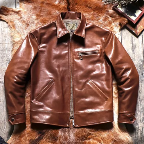 Chaqueta de motociclista retro informal americana estilo vintage de cuero de caballo encerado para hombre - Imagen 2 de 15