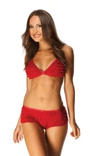 Honeydew Mesh Ruffle Rumba Bralette & Boyshorts Set - SANGRIA RED