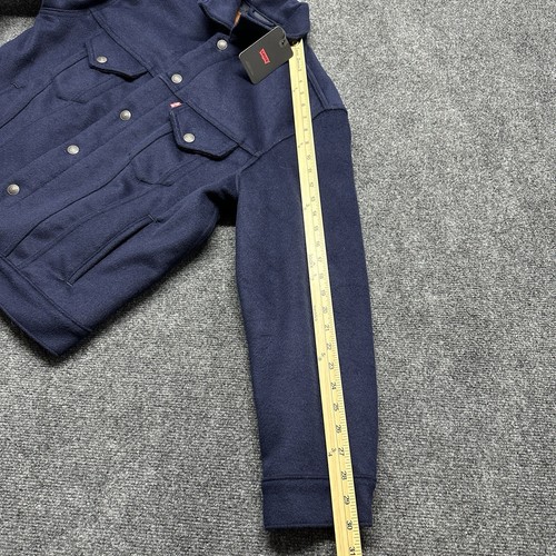 Levis Trucker Jacket Mens Small Navy Blue Wool Blend Lined Snap Button Casual - Picture 11 of 13