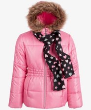 S Rothschild  CO Big Girls Pink Puffer Winter Jacket Coat and Scarf