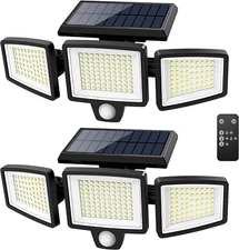 2pcs 2500LM Waterproof LED Solar Security Outdoor Lights- Remote,3 Motion Sensor