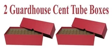 2 Guardhouse Cent Penny Coin Tube Storage Boxes RED Holds 50 Rolls Heavy Duty