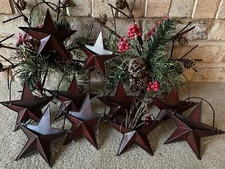 Lot Of 10 Rustic Farmhouse Design Red Metal Star 5” Mini Wall Pockets/Ornaments