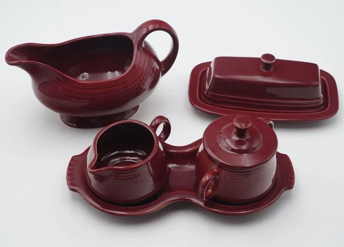 Homer Laughlin Fiesta Cinnabar Red Creamer & Sugar, Butter Dish, Gravy Boat PICK