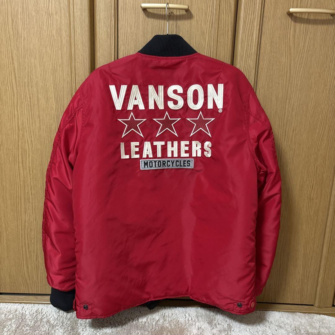 【美品】VANSON☆背面ビッグロゴ　裏地レッド　ワッペン　MA1　ブルゾン 美品】VANSON☆背面ビッグロゴ 裏地レッド ワッペン MA1