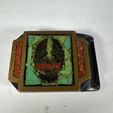 Rare Vintage Harley Davidson Belt Buckle Turquoise Coral Brass Tech Ether Guild