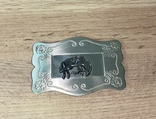Western Belt Buckle Bucking Bronco Nickel Silver Vintage