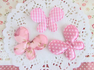 60 Lovely Pink Fabric Flower Applique/Plaid/Heart/Butterfly Print/bow/trim H102