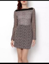 $398 Diane von Furstenberg New Sarita Pebble Lace Leather Detail Dress Size 14