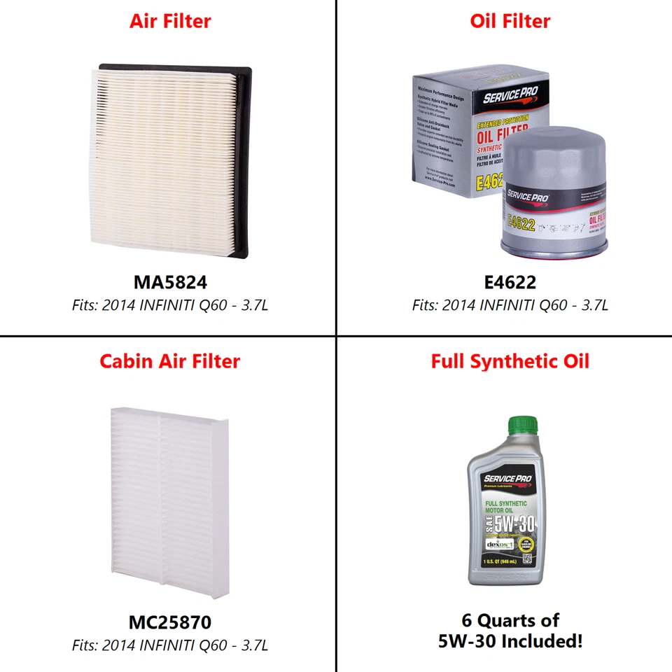 2014 INFINITI Q60 3.7L Complete Air, Oil & Cabin Filter Kit (5W-30) - Image 2 of 4