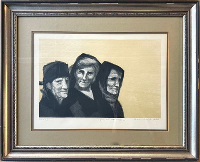 Bernard Brussel-Smith, Women of Corrèze,  Signed Original Woodcut Print, France