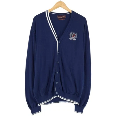 Marlboro Classics Vintage Veste-Cardigan Bleu 2XL Maille Fine Col En V - Photo 1/4