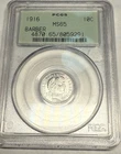 1916 deep satin gem BU BARBER silver dime. Old green holder PCGS MS65. #uld291