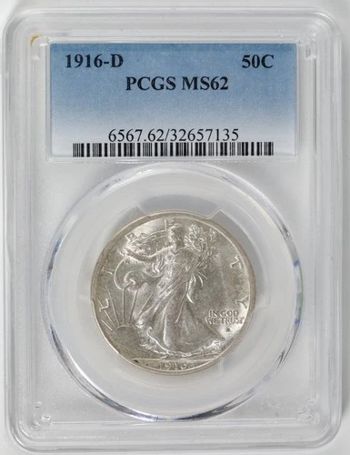 1916-D Liberty Walking Silver Half Dollar PCGS MS62