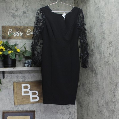Connected Apparel Petite Long Sheer-Sleeve Applique Dress TLB37170P1 Black 4P