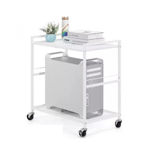 2 Tier Metal Computer Tower Stand Floor CPU Holder Cart with Wheels Locking Syst