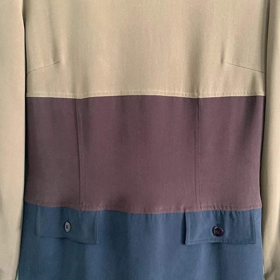 Платье-футляр Pat Argenti 100% шелк цветной блок размер 8 с длинным рукавом минималистская работа - Изображение 4 из 4