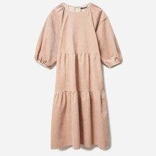 Everlane The Tiered Corduroy Midi Dress Small Tan pockets normcore cottagecore