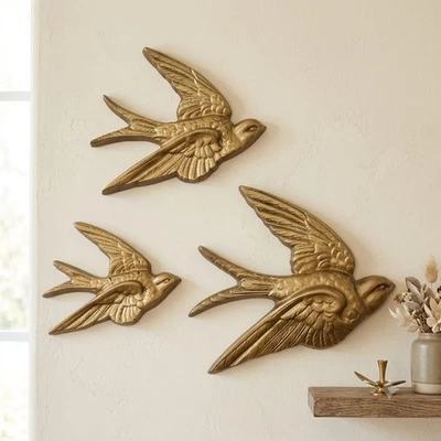 Vintage Burwood Swallow Wall Hangings 1980s Set of 3 Birds - Image 1 of 4