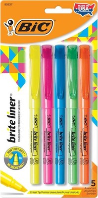 BIC Brite Liner Highlighters - Chisel Tip, 5-Count Assorted Colors for Organizin