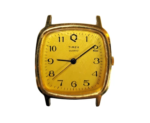 Vintage Timex Q Quartz Tank Watch | Gold Textured Dial | New Battery | 1980s