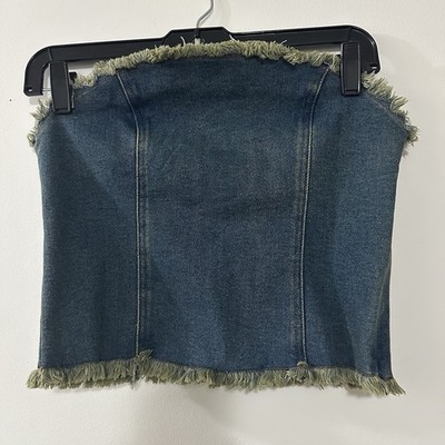 Motel OMAS DENIM BANDEAU TOP Size Medium From Dolls Kills