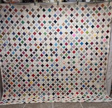 OMG! Vintage Handmade Hand Stitched Cathedral Window Quilt 90x80 queen #405