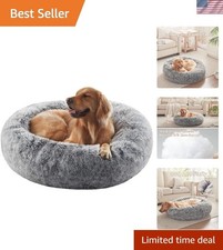 36 inches Faux Fur Fluffy Donut Dog Bed for Large Dogs,Dark Grey