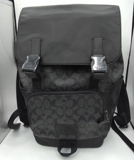 Coach Men's Track Backpack Signature Canvas In Gunmetal Charcoal Black New C2712