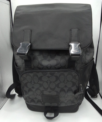 Coach Herren Track Rucksack Signature Canvas in Gunmetal Charcoal Schwarz Neu C2712