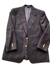 Vintage Burberry Navy Blue Wool Blazer Gold Crest Buttons 42R USA Designer