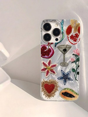 Beaded Heart Fruit Clear iPhone 16 15 14 13 Pro Max Hülle IMD