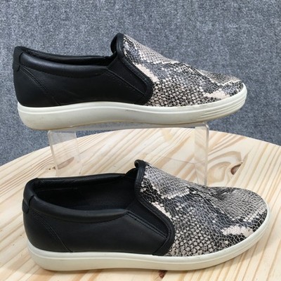 ECCO Shoes Womens 38 Soft 7 Street Snakeprint Low Sneakers Black Gray Leather