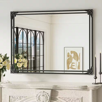 40 In. H X 30 In. W Framed Rectangular Vintage Mirror Antique Black Mirror Decor