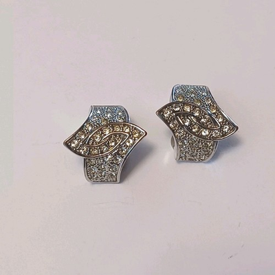 #ad Landau Vintage Silver Pave Clip On Earrings $20.00