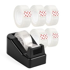 Desktop Tape Dispenser Black with Weighted Nonskid Base - Black 6pcs Tape