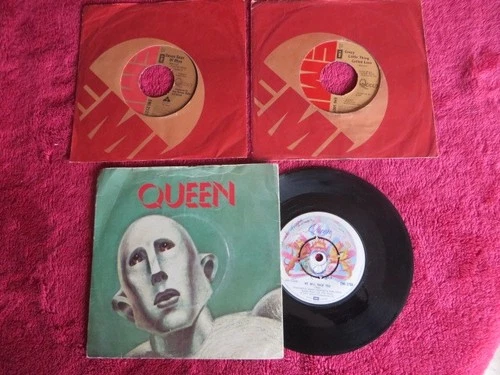 QUEEN ~ 3 x 45's - WE ARE CHAMPIONS, CRAZY LITTLE THING CALLED LOVE + 7 SEAS