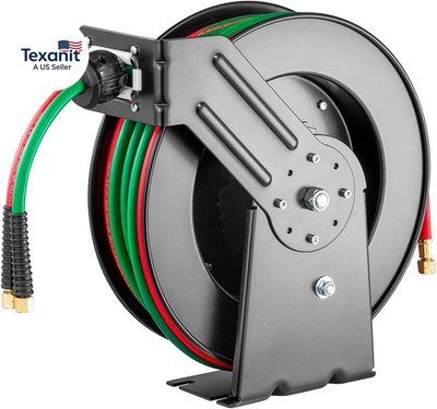 Retractable Welding Hose Reel, 1/4-Inch X 50FT Twin Oxygen Acetylene Rubber Hose