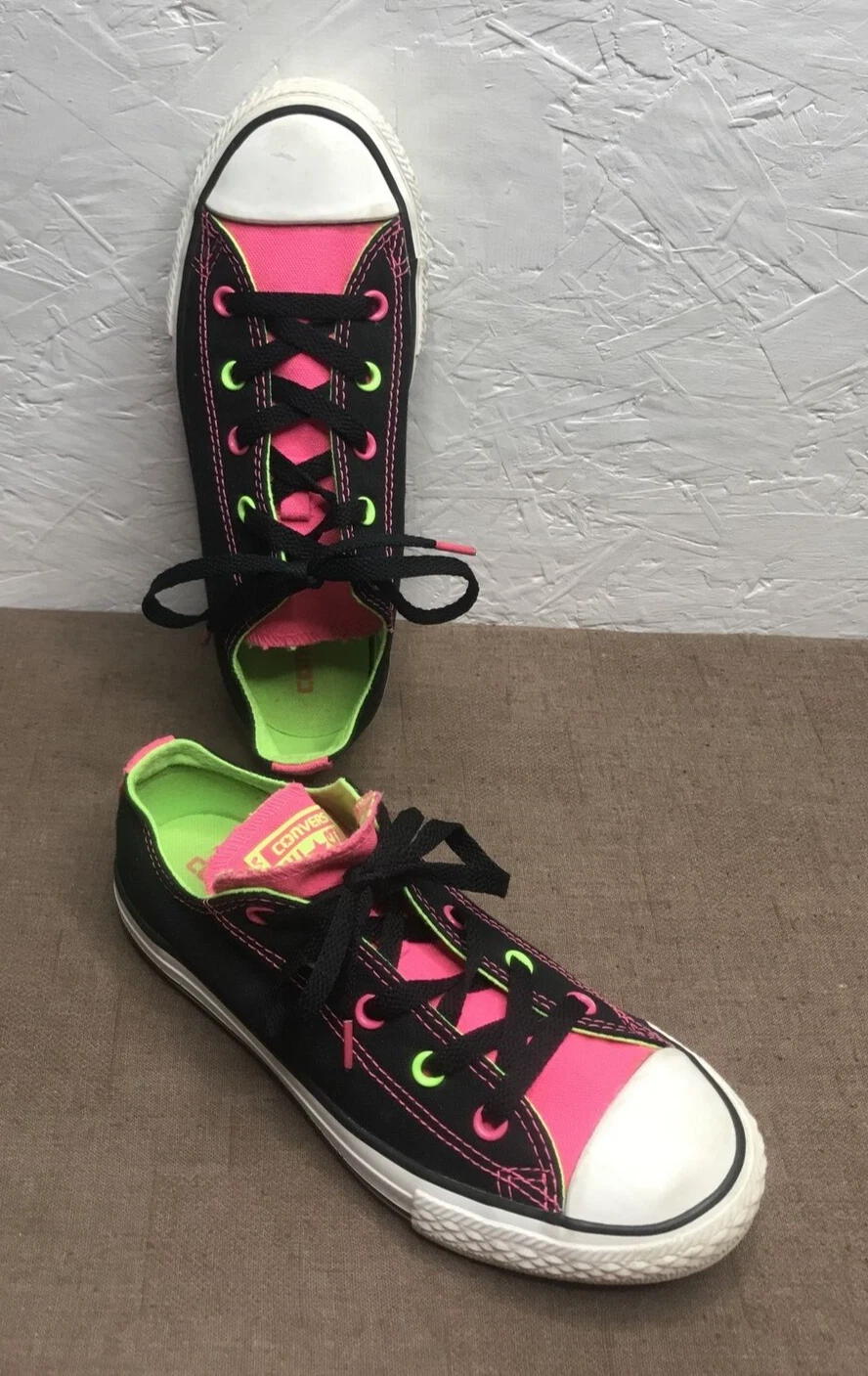 Sneakers CONVERSE Doppia Lingua Taglia Junior 3 Nero Verde Neon Rosa Caldo Tela