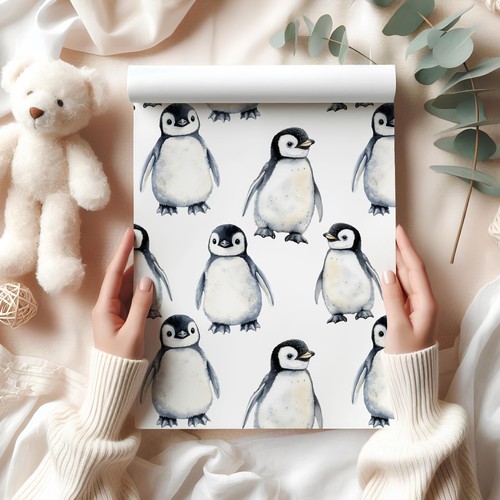 Baby Penguin Gift Wrap – Cute Watercolour Wrapping Paper for Birthdays W78 - Picture 41 of 48