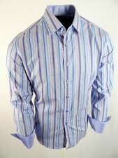 Mens Striped Casual Shirt Blue Colors HOUSE OF LORDS Premium Cotton Slim Fit