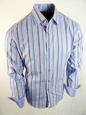 Mens Striped Casual Shirt Blue Colors HOUSE OF LORDS Premium Cotton Slim Fit