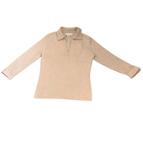Collection Fifty Nine Heathered Beige Tan Cashmere Sweater Size Small Collar