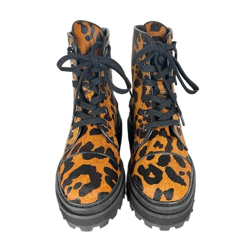 SCHUTZ MAYLOVA LEOPARD CALF HAIR LACE UP COMBAT BOOTS NWOB WOMEN'S SIZE 7.5 - Picture 3 of 13