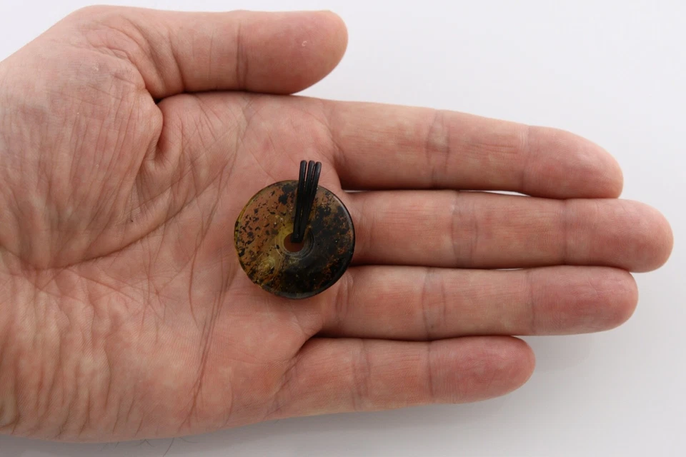 Amuleto colgante de fianza de cuero ámbar báltico genuino encanto donut 4,5 g 220105-16 Foto 4 de 4