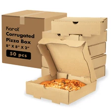 Karat Corrugated Pizza Box, 8''x8''x2'', Kraft - 50 pcs, FP-PBF08K